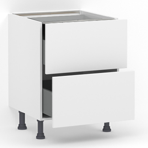 Meuble bas 2 tiroirs casseroliers (Sans amortie) L80 x H85 x P58 - Blanc mélaminé mat - meuble livré monté
