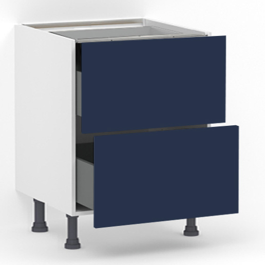 Meuble bas 2 tiroirs casseroliers (Sans amortie) L80 x H85 x P58 - Bleu Pantone laqué mat - meuble livré monté