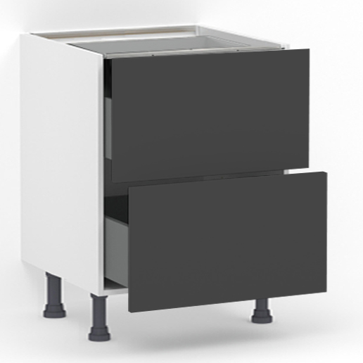 Meuble bas 2 tiroirs casseroliers (Sans amortie) L80 x H85 x P58 - Gris mélaminé mat - meuble livré monté