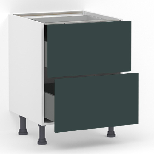 Meuble bas 2 tiroirs casseroliers (Sans amortie) L80 x H85 x P58 - Vert Pantone laqué mat - meuble livré monté